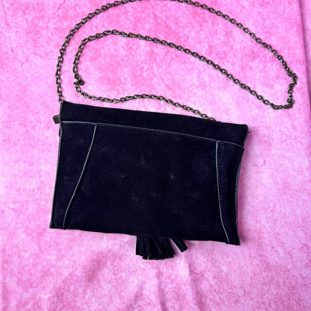 258. Black Suede Clutch with Gold Elephant Accent - Picture 3 of 8